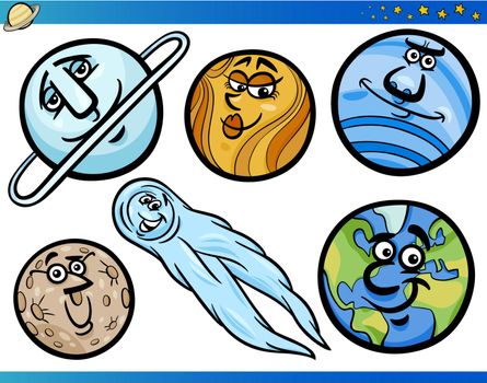 Planets and Orbs Cartoon Characters Set