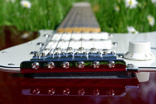 electric guitar lying in grass