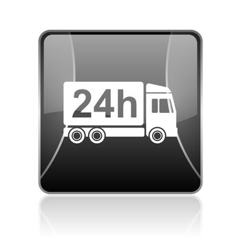 delivery 24h black square web glossy icon