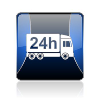 delivery 24h blue square web glossy icon