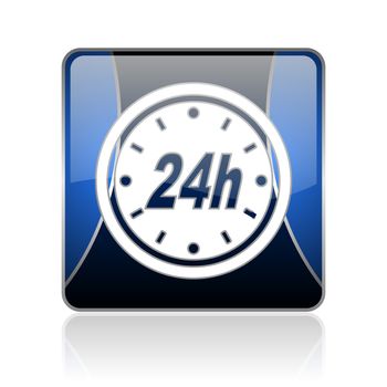 24h blue square web glossy icon