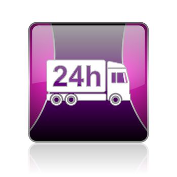delivery 24h violet square web glossy icon