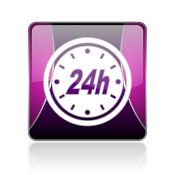 24h violet square web glossy icon