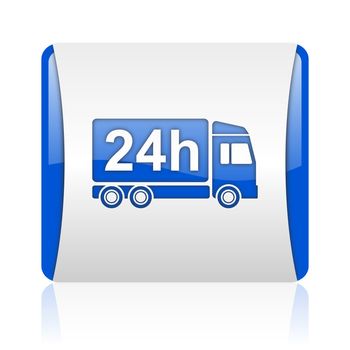 delivery 24h blue square web glossy icon