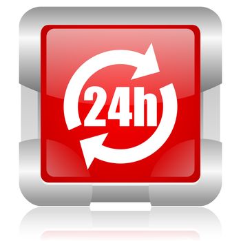 24h red square web glossy icon