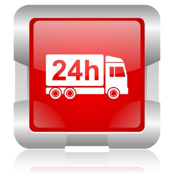 delivery 24h red square web glossy icon