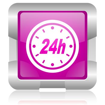 24h pink square web glossy icon