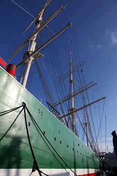 Hull and rigging of a tall ship