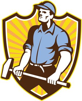Worker Wielding Sledgehammer Crest Retro