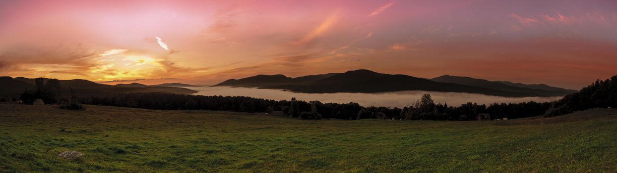 Panoramic hdr of a sunrise on mount Sutton Quebec Canada