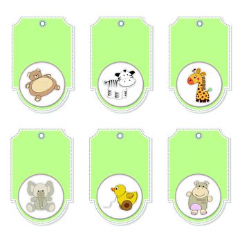 cartoon animals labels set, vector format