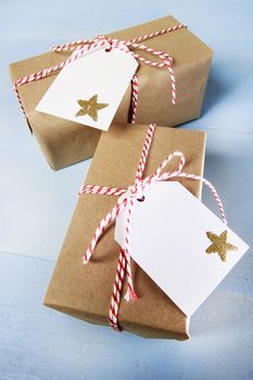 Handcraft giftboxes with ribbons and tags
