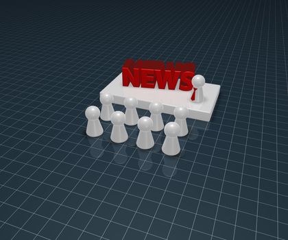 news tag and play figures - speaker on stage and crowd - 3d illustration