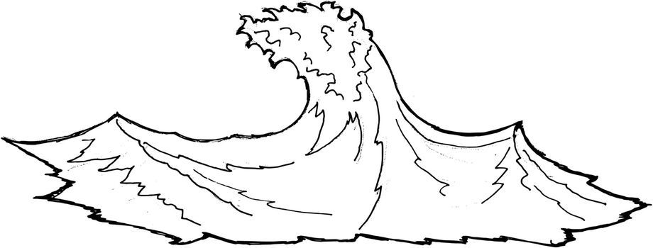 hand drawn, sketch, cartoon illustration of sea waves