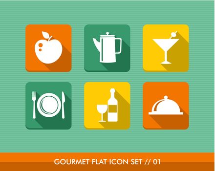 Gourmet menu flat icons set.