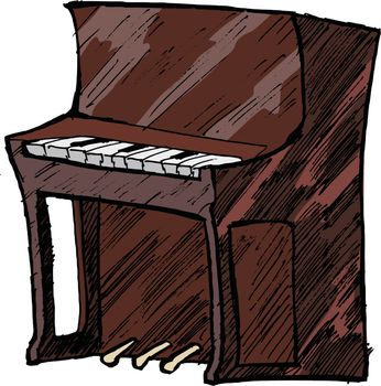 hand drawn, sketch, cartoon illustration of piano