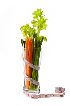 Low calorie vegetable in glass with tape