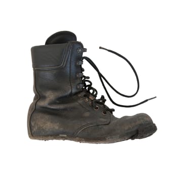 Army boot isolated on white, sole almost completely gone