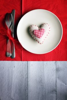 St Valentine's day greeting card with plate, knife, fork and heart