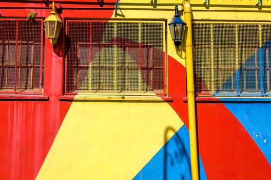 Brightly colored wall in la Boca neighborhood in Buenos Aires, Argentina