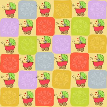 childish seamless pattern with strollers