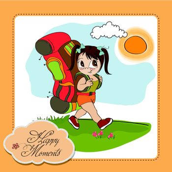 Traveling tourist girl with backpack