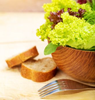 Lettuce salad with bread