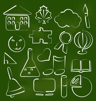 Set school icons in chalk doodle style