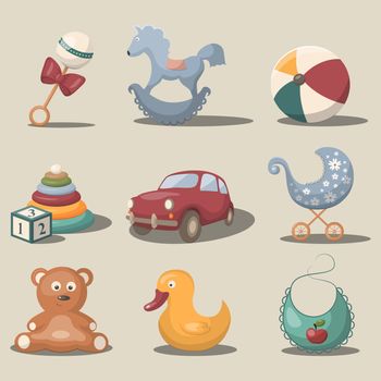 Vector set with toys and accessories for baby
