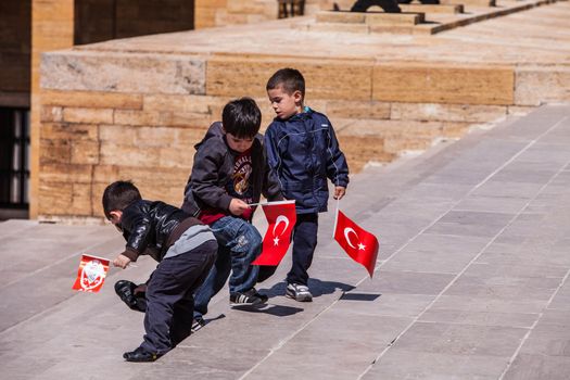 Three unidentified boys at the An��tkabir in Ankara, Turkey