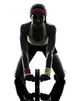 woman exercising fitness workout abdominal toning wheel silhouet
