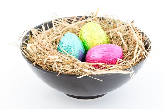 Foil easter eggs in a bowl