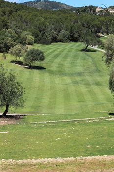 View down a fairway on a golf course