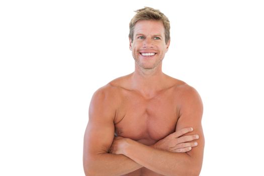Shirtless attractive man with arms crossed 