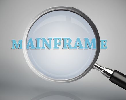 Magnifying glass showing mainframe word