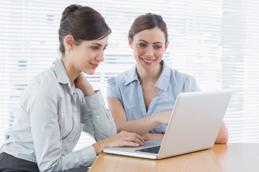 Two businesswomen working on laptop