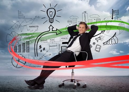 Businessman sitting in front of detailed success brainstorm