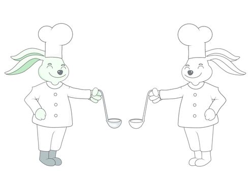 Cartoon Rabbit and stripes chef. On a white background