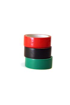 Composition of color insulating tape isolated on white