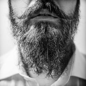 Close up of long beard and mustache man