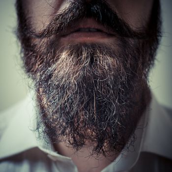 Close up of long beard and mustache man