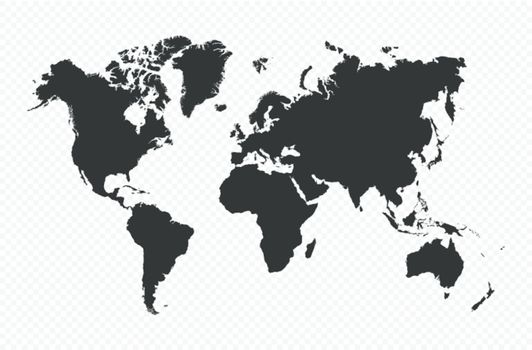 Black silhouette isolated World map EPS10 vector file.