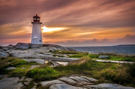 Sunset on Peggy's Cove Lighthouse Nova Scotia Canada