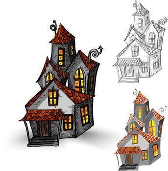 Halloween monsters isolated spooky haunted houses set.