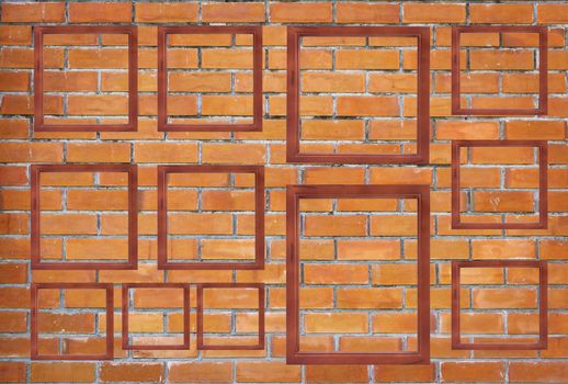 Blank wooden frame on brick wall background
