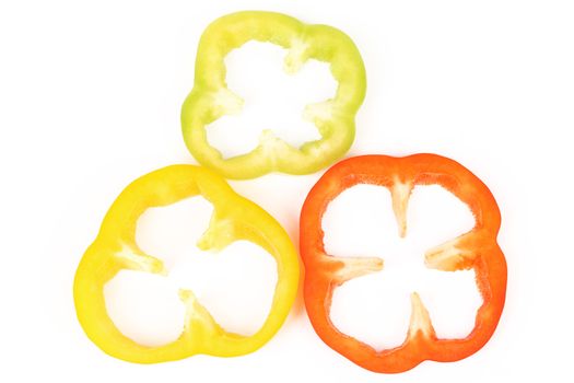 Multi-colour slices of peppers.