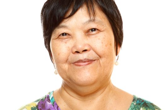Happy 60s Senior Asian Woman on white background 