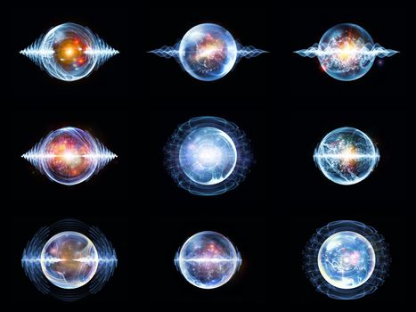 Wave Particle series. Arrangement of glowing orbs of wave energy on the subject of science, spirituality, education and creativity