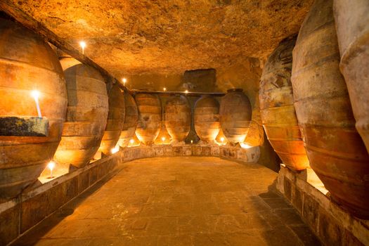 Antique winery in Spain with clay amphora pots