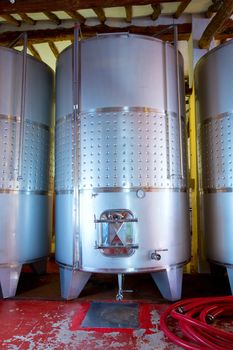 Stainless steel fermentation tanks vessels in winery